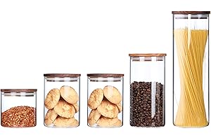 KKC HOME ACCENTS Borosilicate Glass storage Jars with Airtight Wooden Lids,Pack of 5