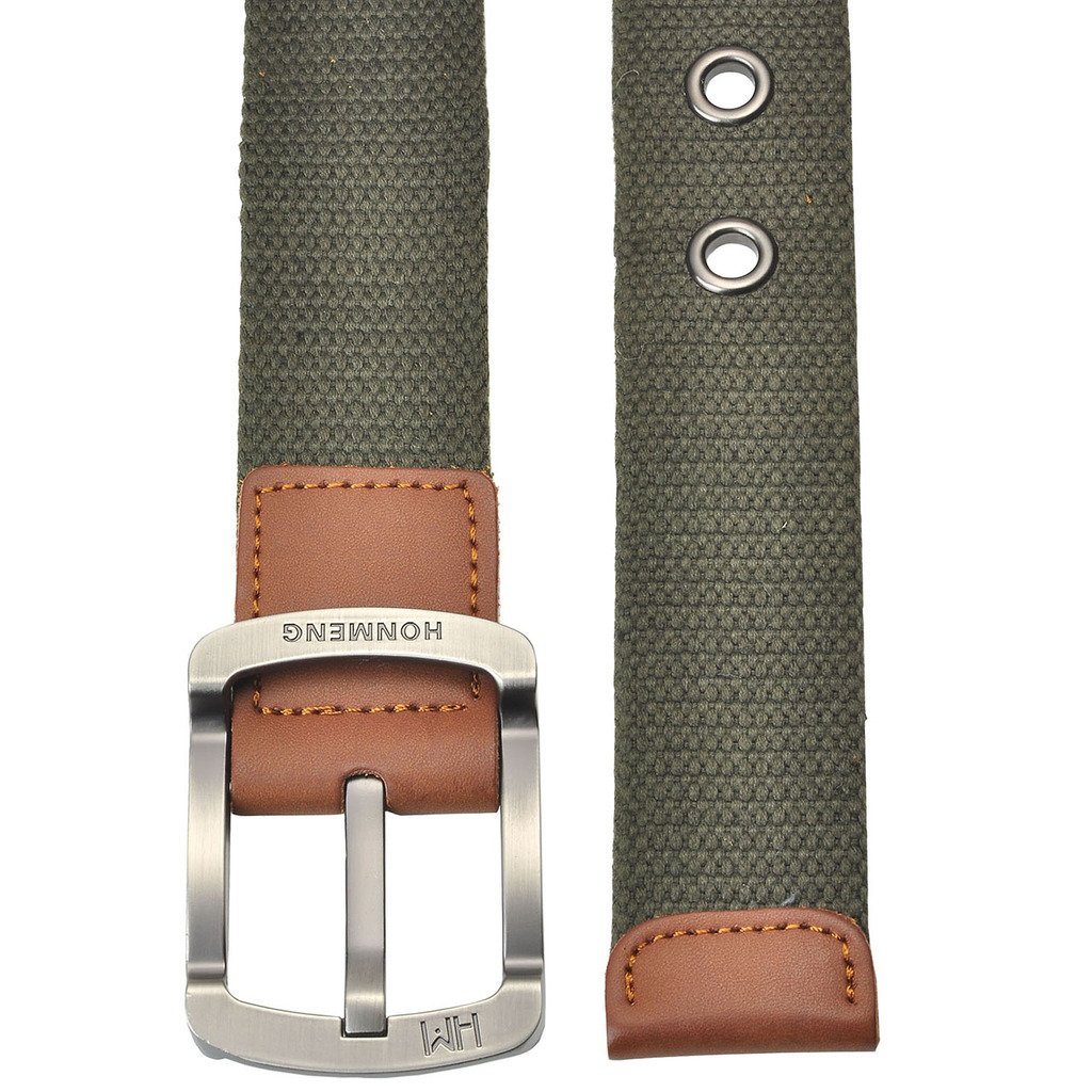 Faleto ceinture pour homme lombaire en toile ceinture de 9 trous boucle bande de cuir Belt Longueur 125cm Coffret Vert d\'armée