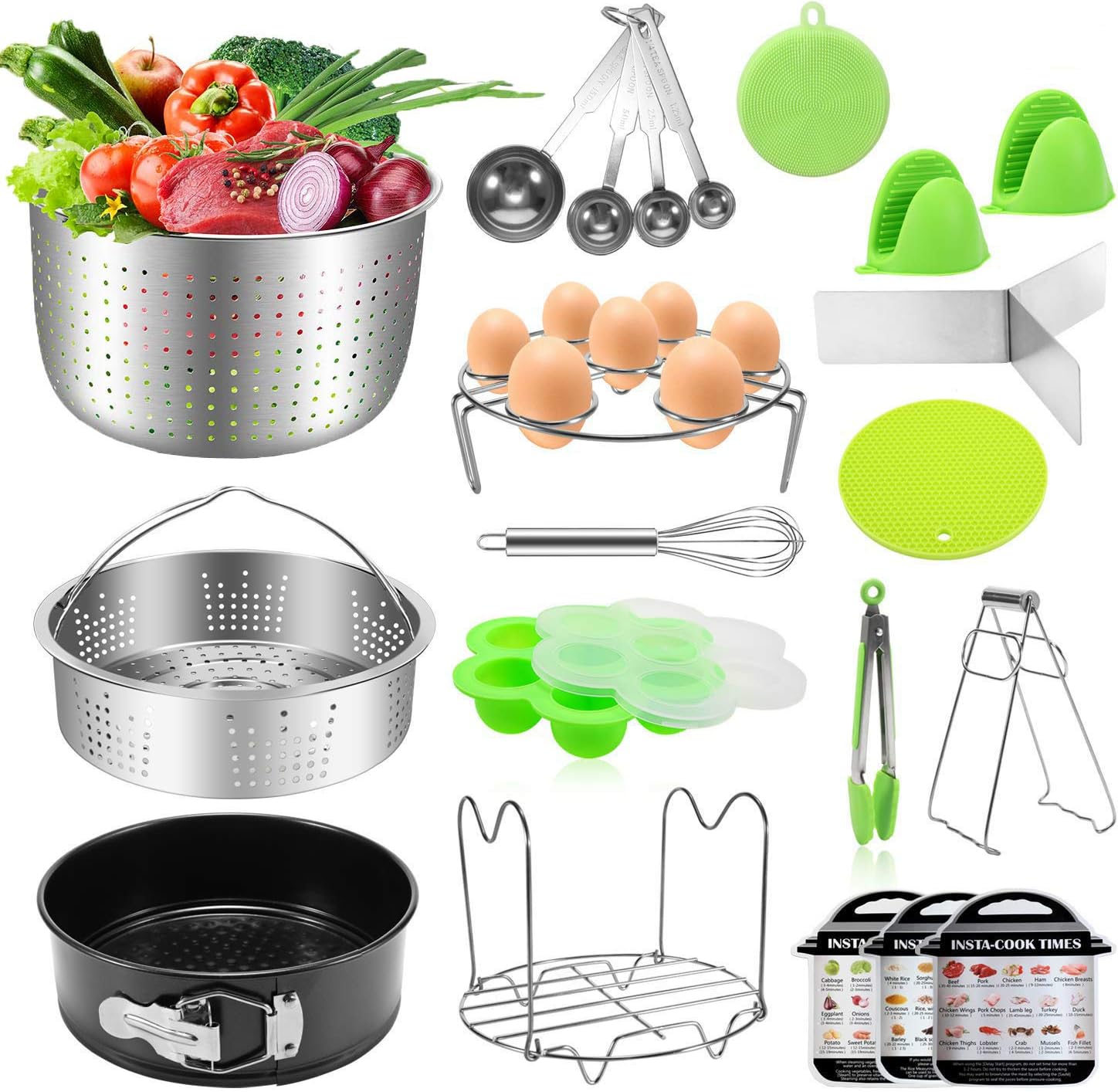 Antimi 21PCS Pressure Cooker Accessories Set For Instant Pot 5,6,8 QT, Steamer Basket, Springform Pan, Egg Bites Molds, Steamer Rack, Dish Clip, Whisk, Oven Mitts&Trivet Mats&Scrub Pad