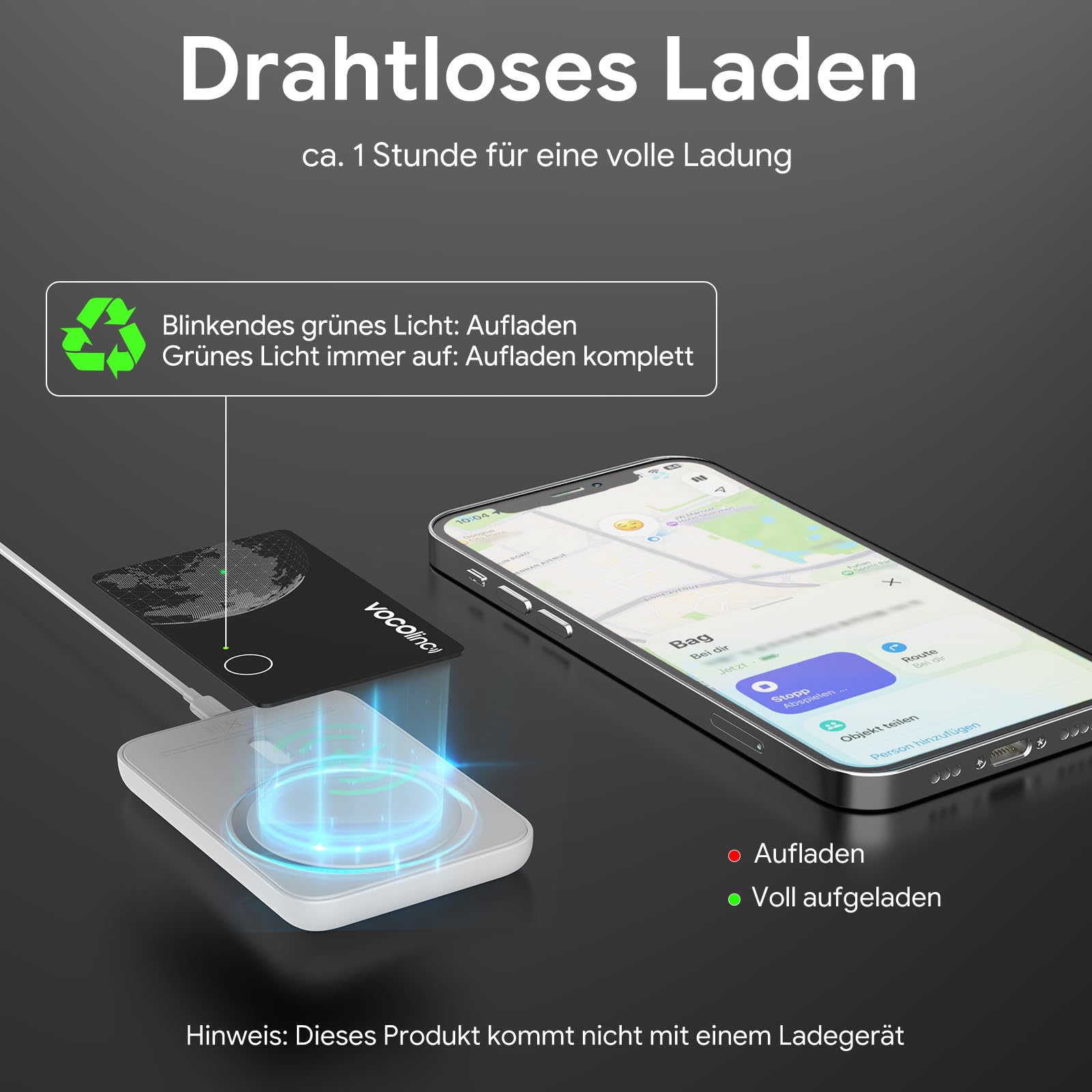 VOCOlinc Air Tag Alternative Karte Kompatibel mit Apple Wo Ist & Android Google Mein Gerät Finden APP, Bluetooth Wiederaufladbar Wallet Tracker Card Ultra Slim für Geldbeutel/Gepäck/Taschen/Koffer 2