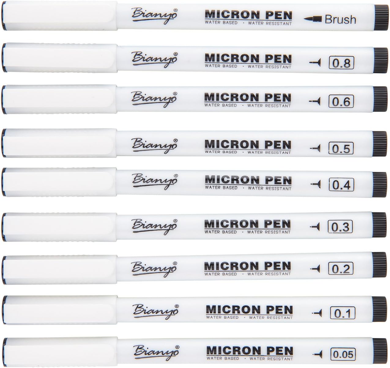 Bianyo Black Micro-Pen Fineliner Ink Pens, Water Resistant Archival Ink Pens for Watercolor Paint, Designing by Art Marker, Comics, Lettering, Journals, Illustration, Graphics, Sketching, Set Of 9 : Office Products