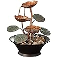 Bits and Pieces - Indoor Water Lily Water Serenity Fountain – Compact Tabletop Decoration with Copper-Colored Blooms and Leaves Flowing Water for Relaxing Décor