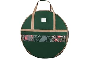Wreath Storage Container - Canvas Bag with Clear Window and Handles Holds 48-Inch Artificial Wreath with Compartment for Ornaments by Elf Stor (Green)