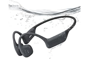 HOSTENA Full-Coverage Liquid Silicone Swimming Headphones, IP68 Waterproof Underwater Headphones, Bluetooth 6.0&MP3 with 32GB Memory Card, Soft/Skin-Comfortable Open Ear Bone Conduction Swim Earbuds(Black)