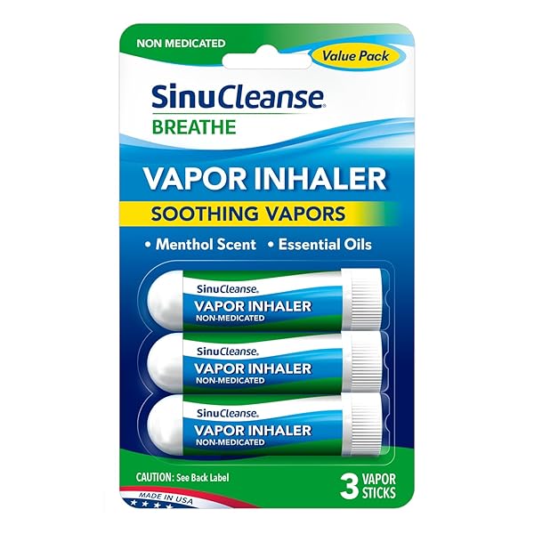 SINUCLEANSE VAPOR INHALER, MADE IN USA, PORTABLE, ON-THE-GO, NON-MEDICATED, REFRESHING VAPORS, PACK OF 3 VAPOR STICKS