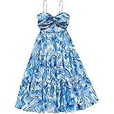 WDIRARA Women's Floral Print Twist Front Cut Out Cami Dress Boho Ruffle Tiered Sleeveless Long Dresses