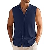 COOFANDY Men's Summer Beach Tank Tops Sleeveless Button Up Shirt Casual Textured Tank Shirts