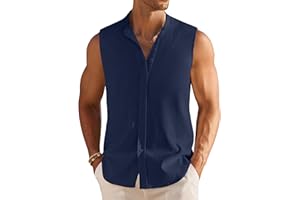 COOFANDY Men's Summer Beach Tank Top Sleeveless Button Up Shirt Casual Textured Tank Shirts