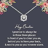 NOURISHLOV Hey Bestie Gifts, Sterling Silver Interlocking 2 Hearts Necklace for Friendship Gift for Women, Best Friend Birthday Gift, Thank you Gift Ideas, Christmas Jewelry