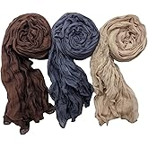 IDOLPET 3 Packs Cotton Hemp Shawl Wrap Long Head Neck Scarf for Women and Men Lightweight Four Season Use