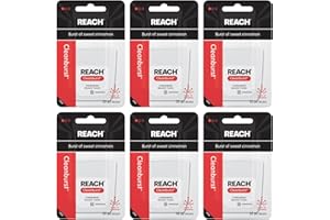 REACH Waxed Dental Floss, Cinnamon, Plaque Remover for Teeth, Shred Resistant, Floss Slides Smoothly, Easy to Use, Waxed, Deep Cleaning Teeth, Oral Care, PFAS Free, for Adults & Kids, 6 Pack, 55 yd