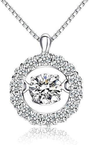 正規品 ジルコニア ネックレス ダンシングストーン シルバー925 アレルギー対応 サークル ペンダント 揺れるczダイヤモンド ネックレス レディース Jiamiaoi