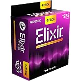 Elixir, Acoustic Guitar Strings, Phosphor Bronze, NANOWEB, 4-Pack, 12-53 | Light 12-53, Phosphor Bronze with NANOWEB Technology, Longest-Lasting Rich and Full Tone with Comfortable Feel