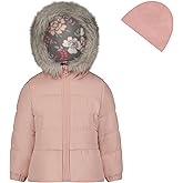 WeatherTamer Girls' Warm Winter Puffer Jacket with Faux Fur Hood and Beanie