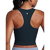 CRZ YOGA Seamless Ribbed High Neck Crop Tank Tops for Women - Longline Racerback Padded Sports Bras