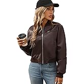 LY VAREY LIN Womens Faux Leather Varsity Jacket Bomber Baseball Collar Streetwear Casual Coat
