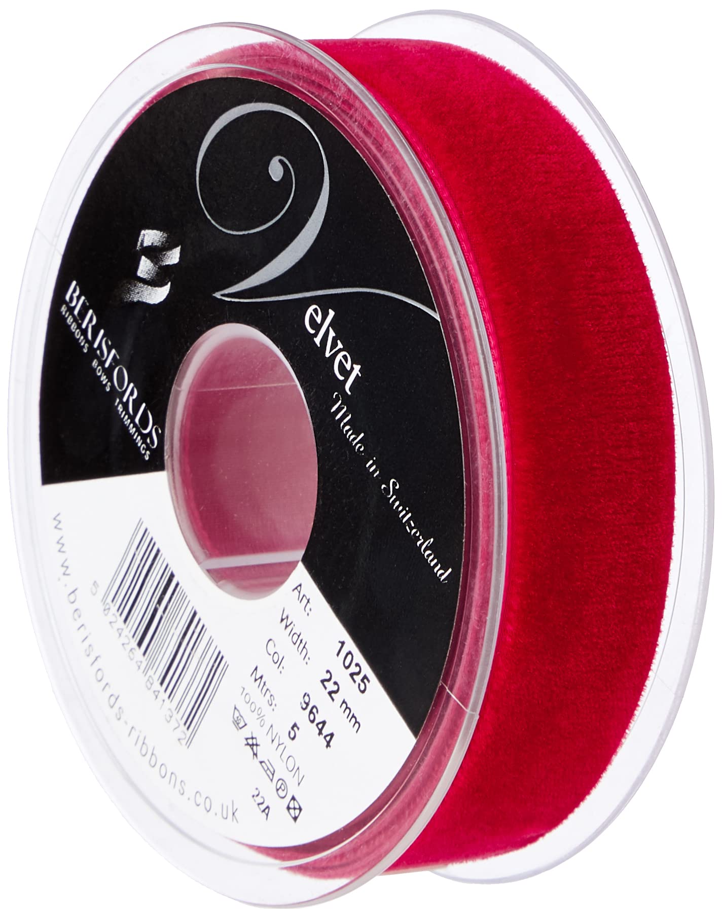 Berisfords Velvet Ribbon, Scarlet, 102 x 30 x 102 cm