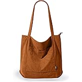 KALIDI Women Corduroy Tote Bag Large Shoulder Tote Bag with Zipper Pocket Casual Hobo Handbag Big Capacity Shopping Work Bag