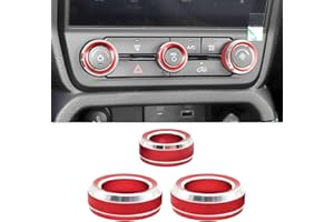 Agulier Compatible with Ford Ranger 2024 Raptor/XLT/Lariat Crew Cab Center Console Aluminium Alloy 4WD Climate Controls Air Conditioner Button Headlight Knob Ring Cover Trim Accessories 3Pcs Red