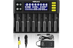 18650 Battery Charger, MIEKLALE 8+2 Bays Smart Universal Battery Charger with LCD Display for Rechargeable Batteries Li-ion LiFePO4 RCR123 18650 26650 10440 14500 & 9V,NiMH NiCd AAA AA(8+2Slots)