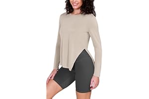 ODODOS Split Hem Long Sleeve Tee for Women Modal Soft Crew Neck Athletic Gym Workout Tops Yoga Shirts