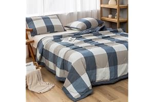 NTCOCO Summer Lightweight Comforter Set,Thin Quilt,100% Washed Cotton,Machine Washable,Soft Comfy Breathable Can Sleep Naked(