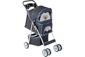 Smug Pet Stroller for Dogs and Cats, Foldable, Lightweight and Durable, Ideal for Small to Medium Pets, Includes Storage Basket and Cup Holders