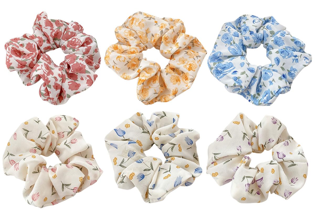scicent Elastic Hair Bands 6 Pieces Cotton Stretch Hair Scrunchies for Women Soft Hair Ties for Girls TZ522 — image 1
