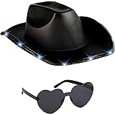 Funcredible Light Up Cowboy Hat and Glasses - Holographic Led Cowboy Hats for Women - Space Cowgirl Costume Outfit