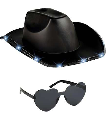 2117 Glitter Cowgirl Hat With Heart Sunglasses Body Face Cowboy JIANGLAI Disco Sequin Cowgirl Hat with Heart Sunglasses and  main image 4