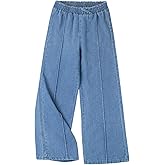 GORGLITTER Girl's Wide Leg Jeans Seam Elastic High Waisted Baggy Denim Pants