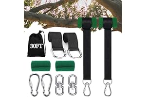 Werfeito 30FT Extra Long Tree Swing Straps Holds 5000 lbs (Set of 2), Tree Swing Hanging Kit with Tree Protector, Heavy Duty Carabiner and Swivel Perfect for Swings & Hammocks, Easy Fast Installation