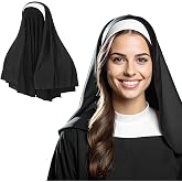 CIATBYYJ Nun Headpiece Costume, Elegant Nun Habit Cap Costume Accessory for Women, Nuns Veil Costumes for Halloween Cosplay Party, Nuns Headpiece Accessories (Black and White)