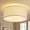 12.6" Modern Close to Ceiling Light with Linen Fabric Drum Shade,3-Light Semi Flush Mount Ceiling Light Fixture,Drum Light Fixtures Ceiling Mount for Kitchen, Bedroom, Bathroom, Living Room, Hallway