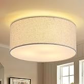 12.6" Modern Close to Ceiling Light with Linen Fabric Drum Shade,3-Light Semi Flush Mount Ceiling Light Fixture,Drum Light Fi