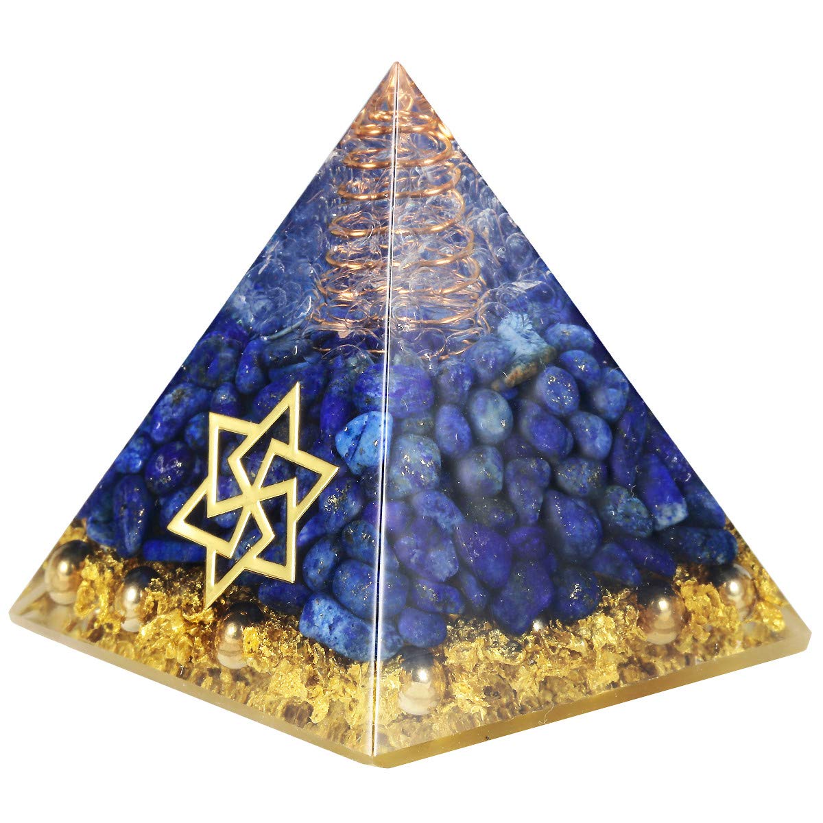 Nupuyai Lapis Lazuli Chakra Healing Crystal Pyramid for Protection, Copper Star of David Reiki Energy Figurine for Meditation Stress Relief