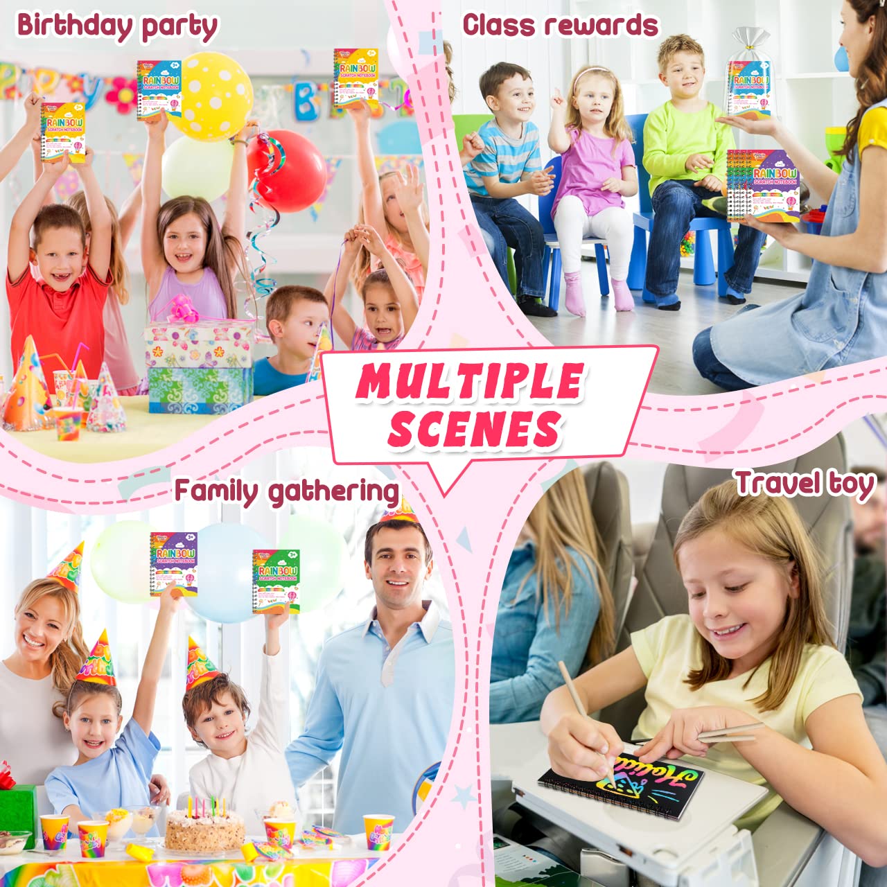Party Favors for Kids: 24 Pack Rainbow Scratch Art Notebook Students Classroom Gifts Bulk for Girls Boys Goodie Bags Stuffers, Return Gifts for Birthday Party Favors Bulk Kids Crafts