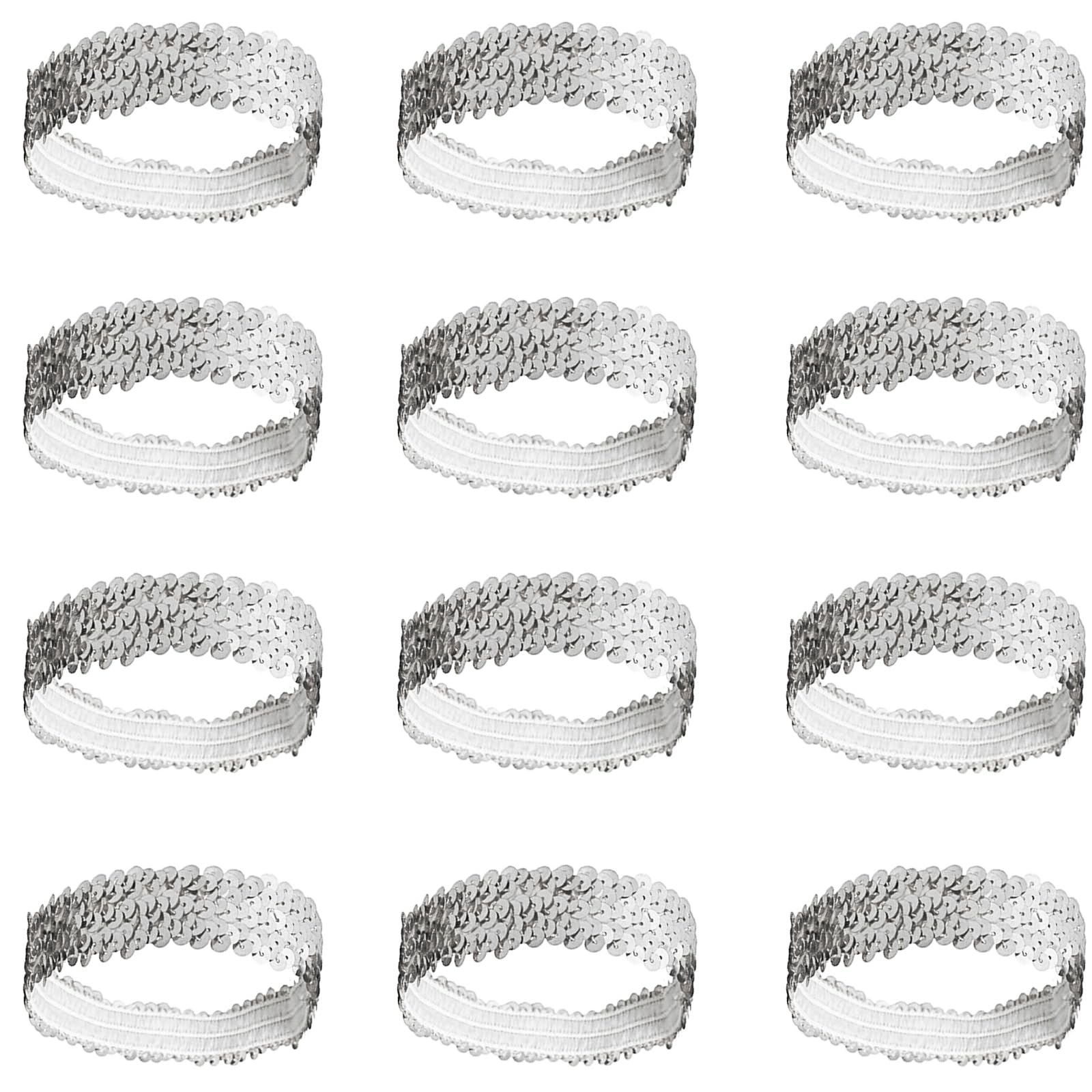 12PCS Elastic Sparkly Headband,Sliver Sequin Headbands For Women,Non-Slip Glitter Sport Headband