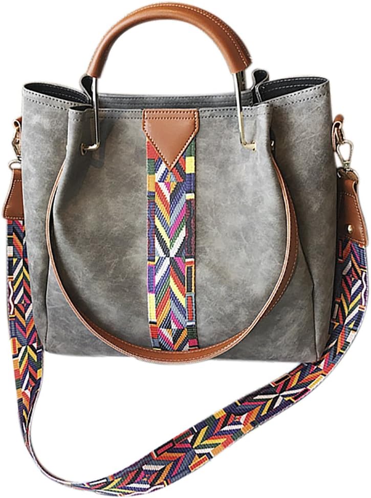 Onfashion Women's Colorful Strap Handbag Top Handle Tote Bag Bucket Shoulder Bag 2 pieces