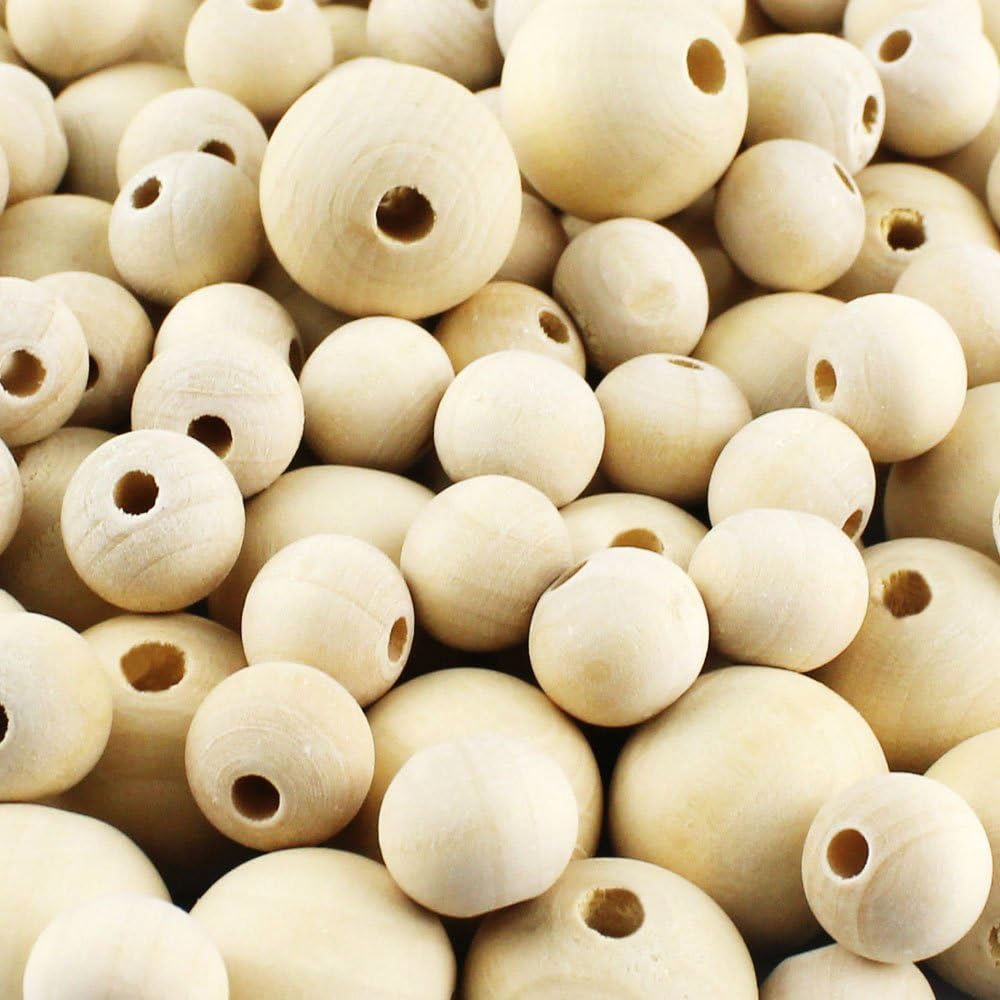 JPSOR 150pcs Natural Round Wood Beads Loose Spacer Beads (100pcs 12mm Beads + 50pcs 20mm Beads)