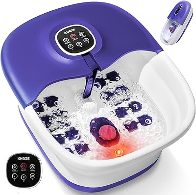 Fußsprudelbad mit Massage und Heizfunktion | Faltbares Fußmassagegerät | Fernbedienung | Wärmefunktion | Fußreflexzonen Massage | Timer| Fußbad mit 16 Shiatsu-Rollen (Violett)