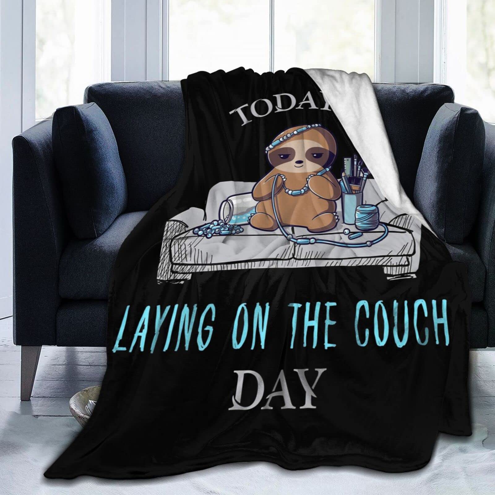 ASLIGI HOME STORE Cute Sloth Pattern Soft Throw Blanket 60"x 50" Lightweight Flannel Fleece Blanket for Living Room Bedroom Sofa Couch Warm and Cozy
