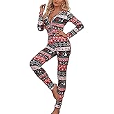 Springcmy Women Valentine's Deep V-Neck Jumpsuit Long Sleeve One Piece Bodycon Romper Pajamas Sleepwear Bodysuit Loungewear