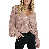 Women's Chunky Cardigan V-Neck Open Front Sweater Long Sleeve Knit Sweater Loose Casual Button Outerwear