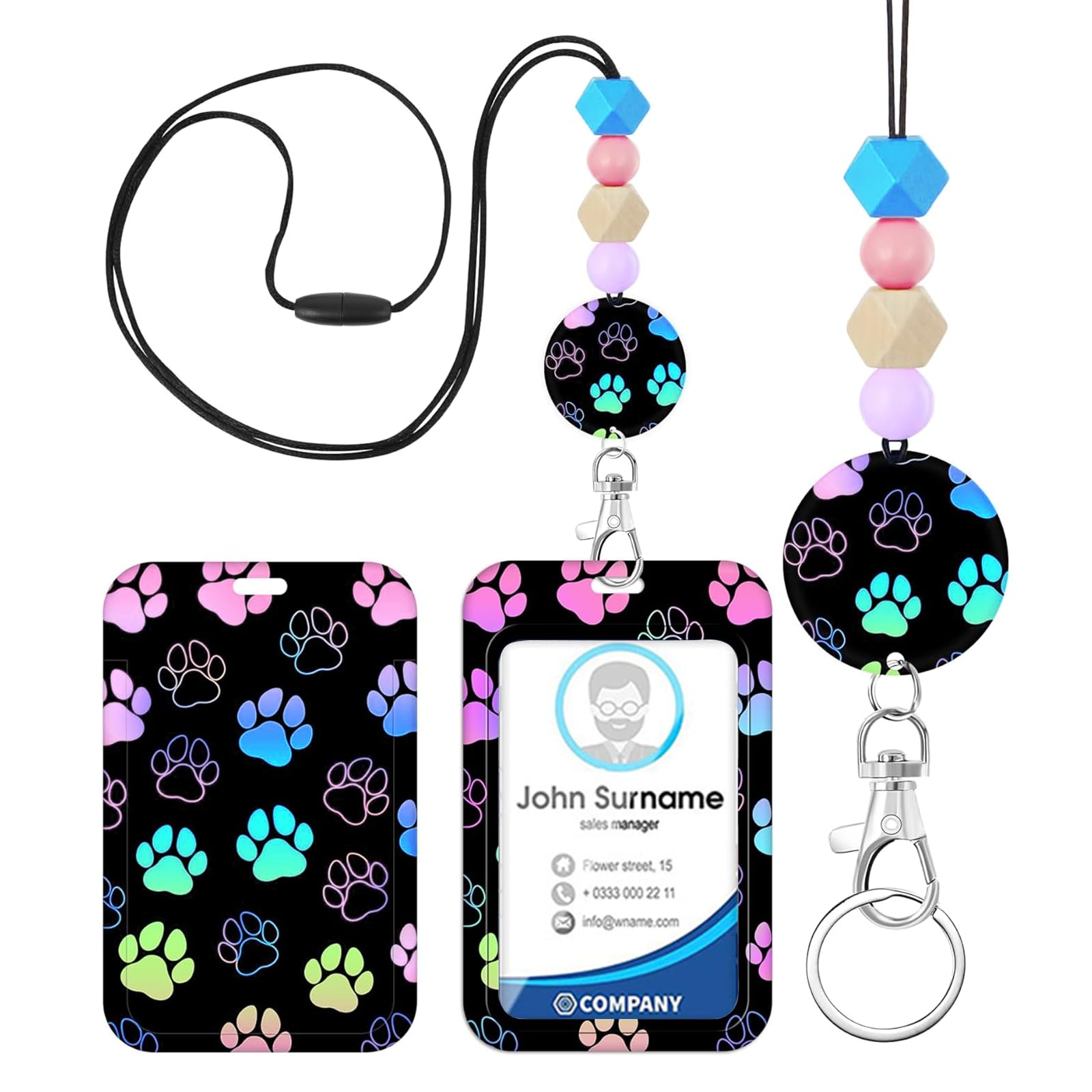 JKDHJK Lanyard With Card Holder, ID Holder for Neck, Teacher, Nurse, Student - Stretchable Key Buckle Design, Easy to Disassemble Card Cover (B)