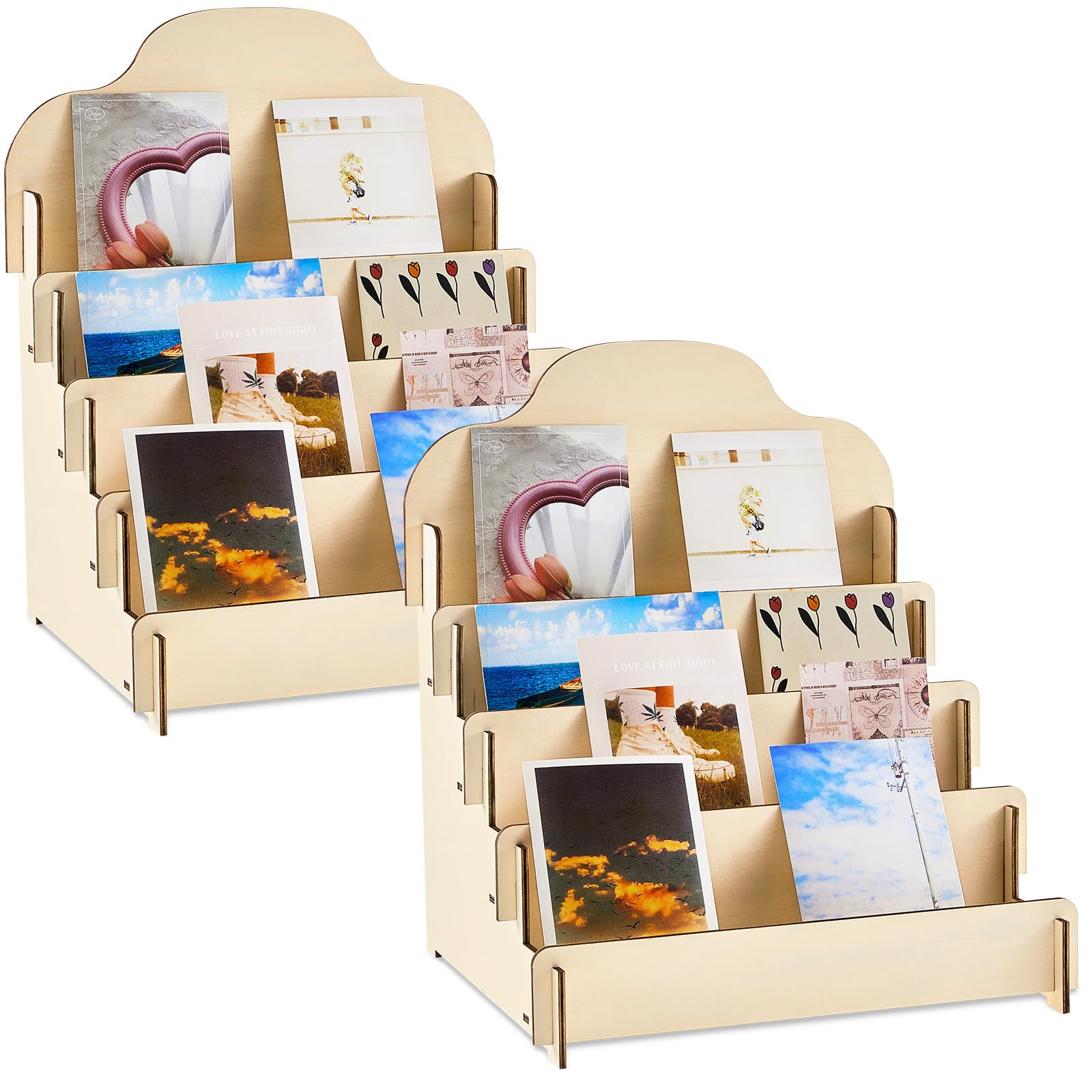 Photo 1 of Barydat 2 Pcs 4 Tier Greeting Card Display Stand Wooden Sticker Display Stand Portable Card Display Rack for Vendors Retail Counter Table Display Trade Shows Showcase (Wood Color,11.8 Inch)