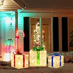 LAMPHOME 70 LED Christmas Set of 3 Lighted Gift