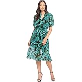 London Times Womens Keyhole Neckline Tie Waist Flounce Hem Feminine Midi Dress Guest of Wedding Office Cocktail