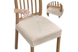 FUANGUI Chair Seat Covers for Dining Room Set of 4, Waterproof Stretch Jacquard Removable and Washable Chair Covers, Protector Chair Cushion Kitchen Dining Home Slipcovers(4 Pack)