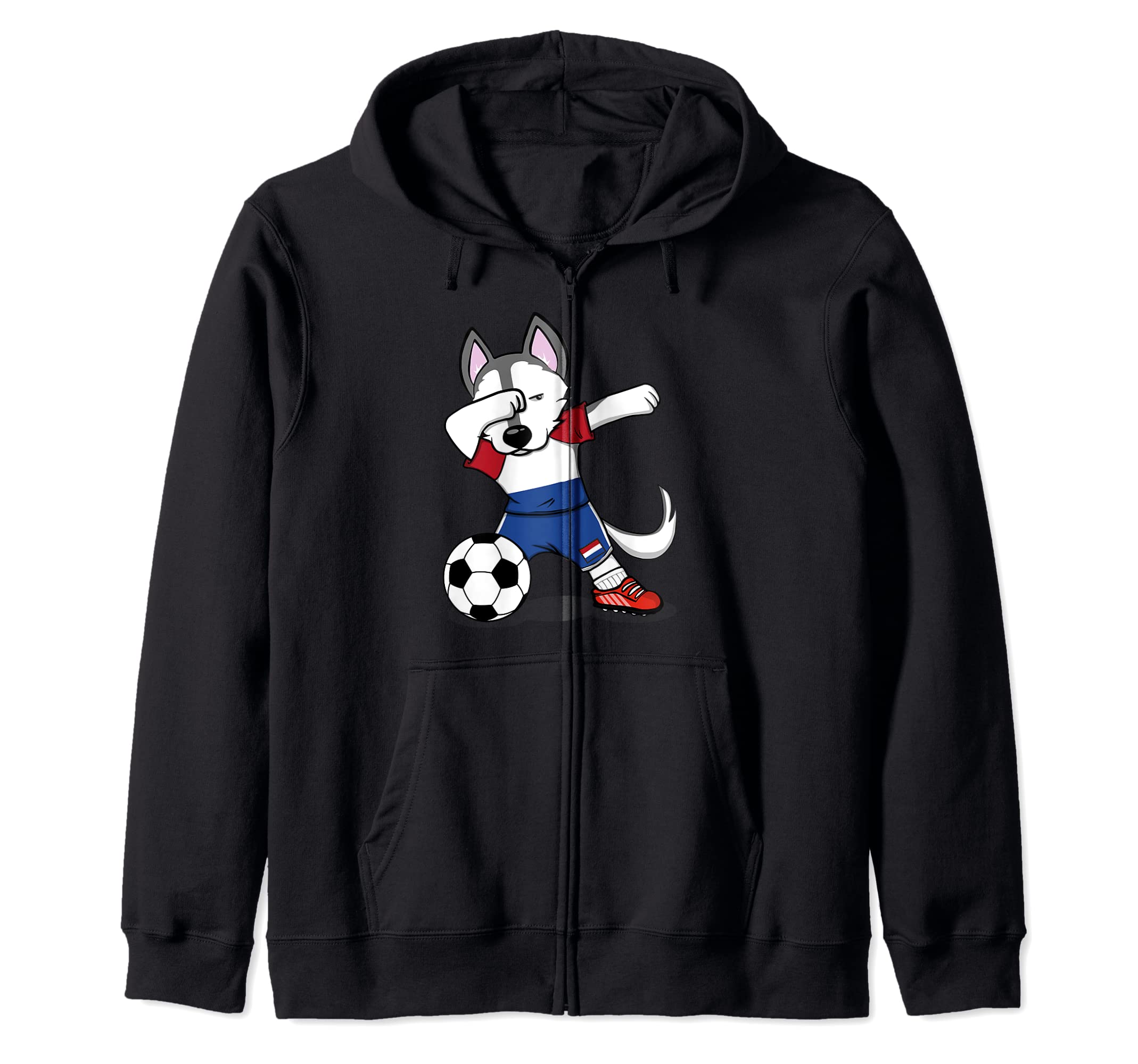 Dabbing Husky Dog Netherlands Football Dutch Flag Soccer Zip Hoodie